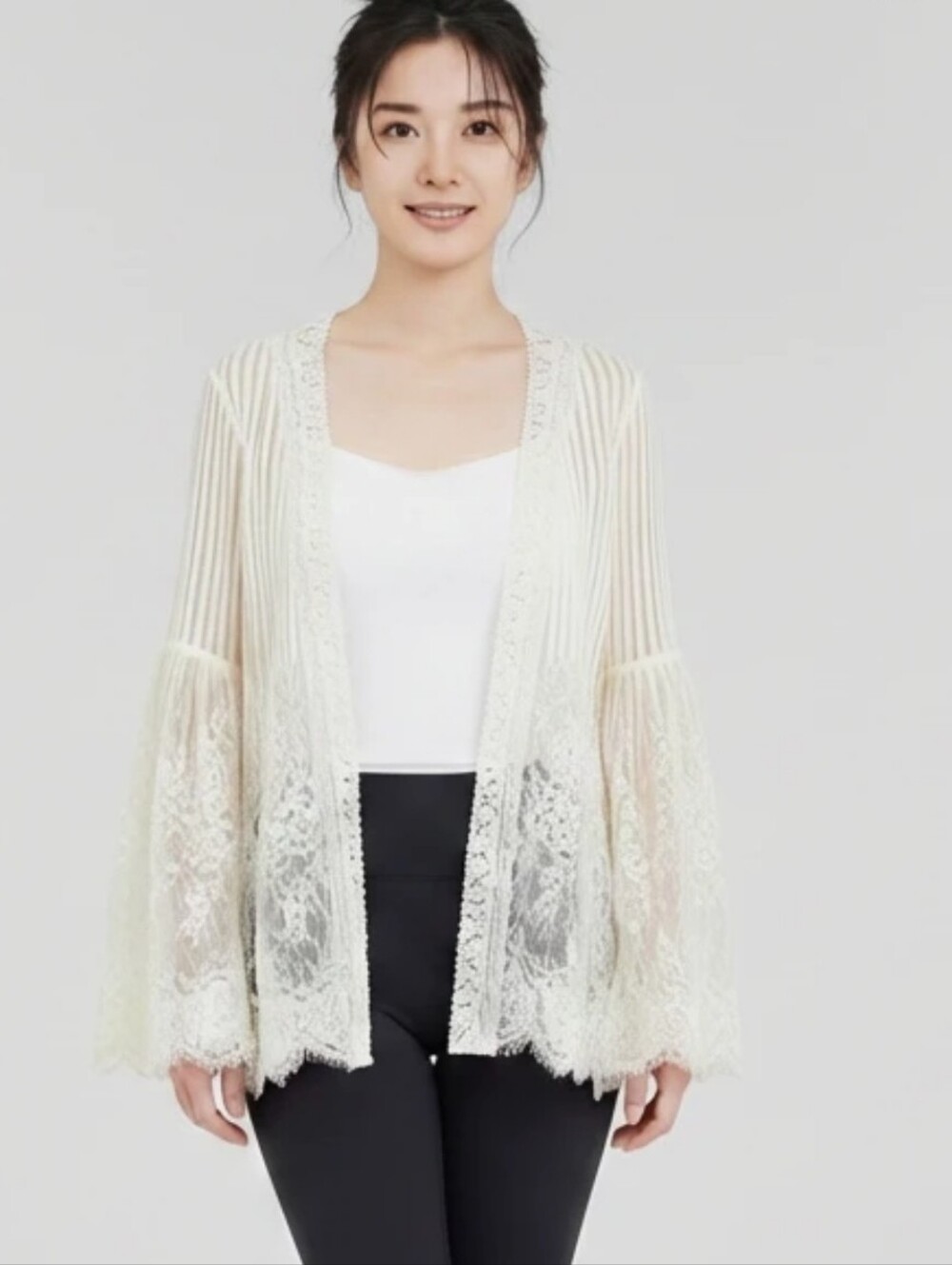 XHILIRATION  Women's Lace Open-Front Bell Sleeves Cover-Up Cardigan NWOT